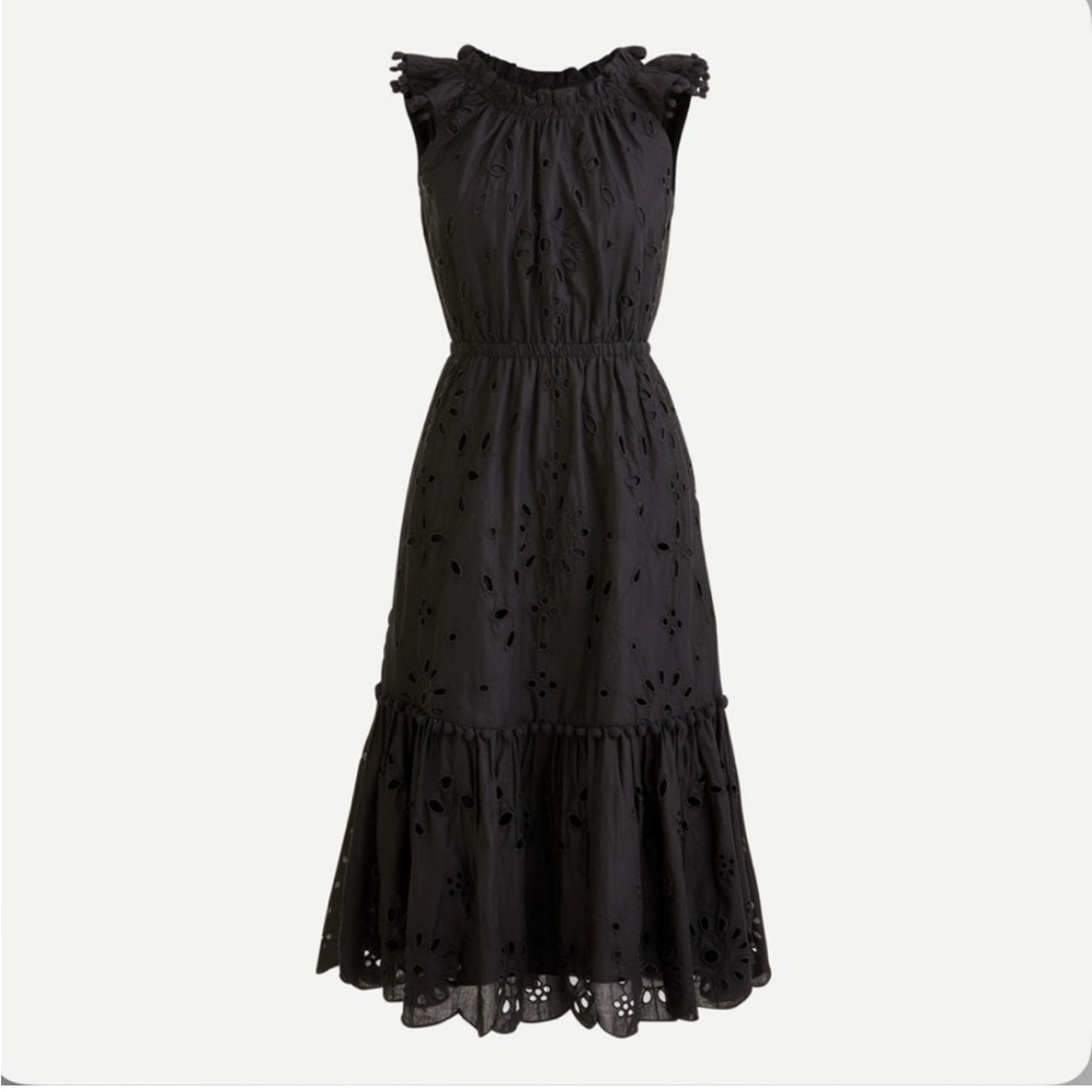 J crew black sleeveless eyelet midi dress
